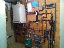 Viesmann boiler system piping with water connection to reduced pressure backflow preventer.